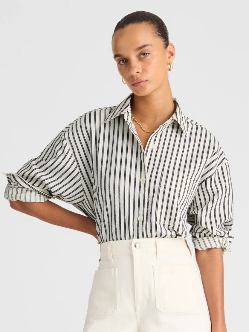 Madewell Black and Cream Striped Button-Down Shirt